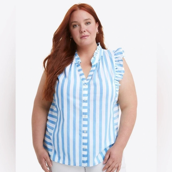 Draper James Connie Top in blue & white Awning Stripe. Size XL - Picture 2 of 10